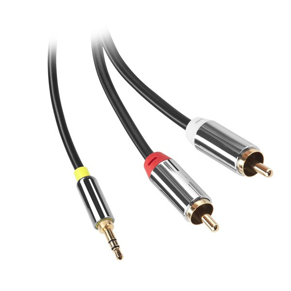 Kábel GoGEN Jack 3,5mm / 2x Cinch, 1,5m, pozlacené konektory (GOGCINJACK150FM01) fekete
