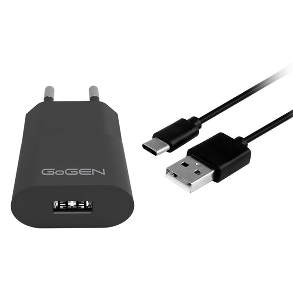 Hálózati töltő GoGEN ACH 103 CC,1x USB 1A, 5W + USB-C kabel 1m (ACH103CCB) fekete