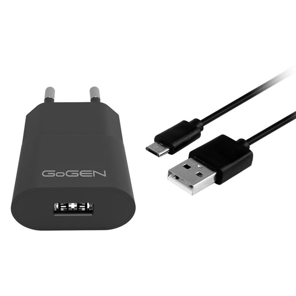 Hálózati töltő GoGEN ACH 103 MC,1x USB 1A, 5W + microUSB kabel 1m (ACH103MCB) fekete