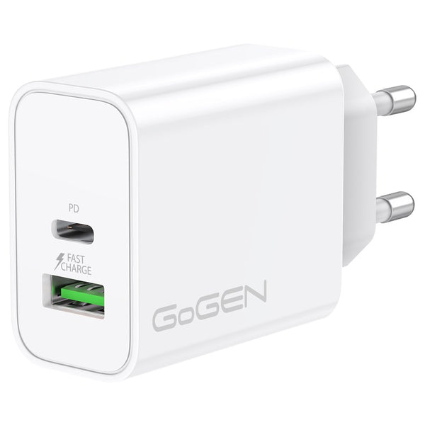 Hálózati töltő GoGEN ACHPD230, 1x USB-C PD, 1x USB-A, 30W (ACHPDQ230W) fehér