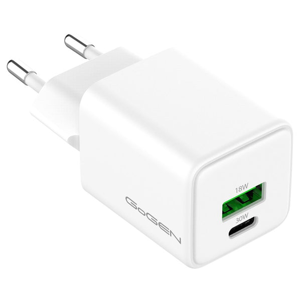 Hálózati töltő GoGEN ACHPDQ230, 1x USB-C PD 30W + 1x USB-A 18W (ACHPDQ230W01) fehér