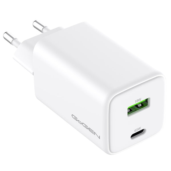Hálózati töltő GoGEN ACHPDQ265, 1x USB-C PD 65W + 1x USB-A 18W (ACHPDQ265W01) fehér